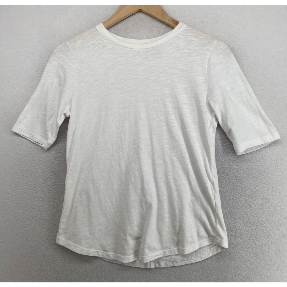 EILEEN FISHER Top 2XS Slub Organic Cotton Jersey Crewneck Short Sleeve White